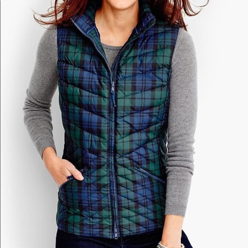 Talbots blackwatch plaid puffer vest
